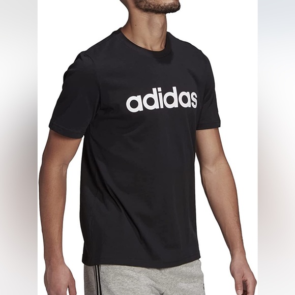 Men's adidas Essentials Embroidered Linear Logo Tee- Black - Picture 3 of 11